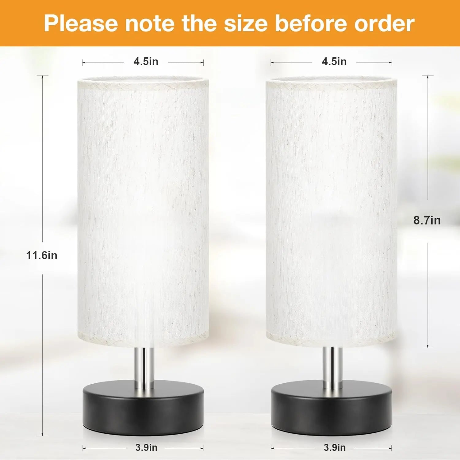 Small Table Lamp for Bedroom Set of 2 - Bedside Lamps for Night Stands, Minimalist Nightstand Light Lamp, Desk Lamps for Reading Room, Kids Room, Living Room, Office, Dorm
