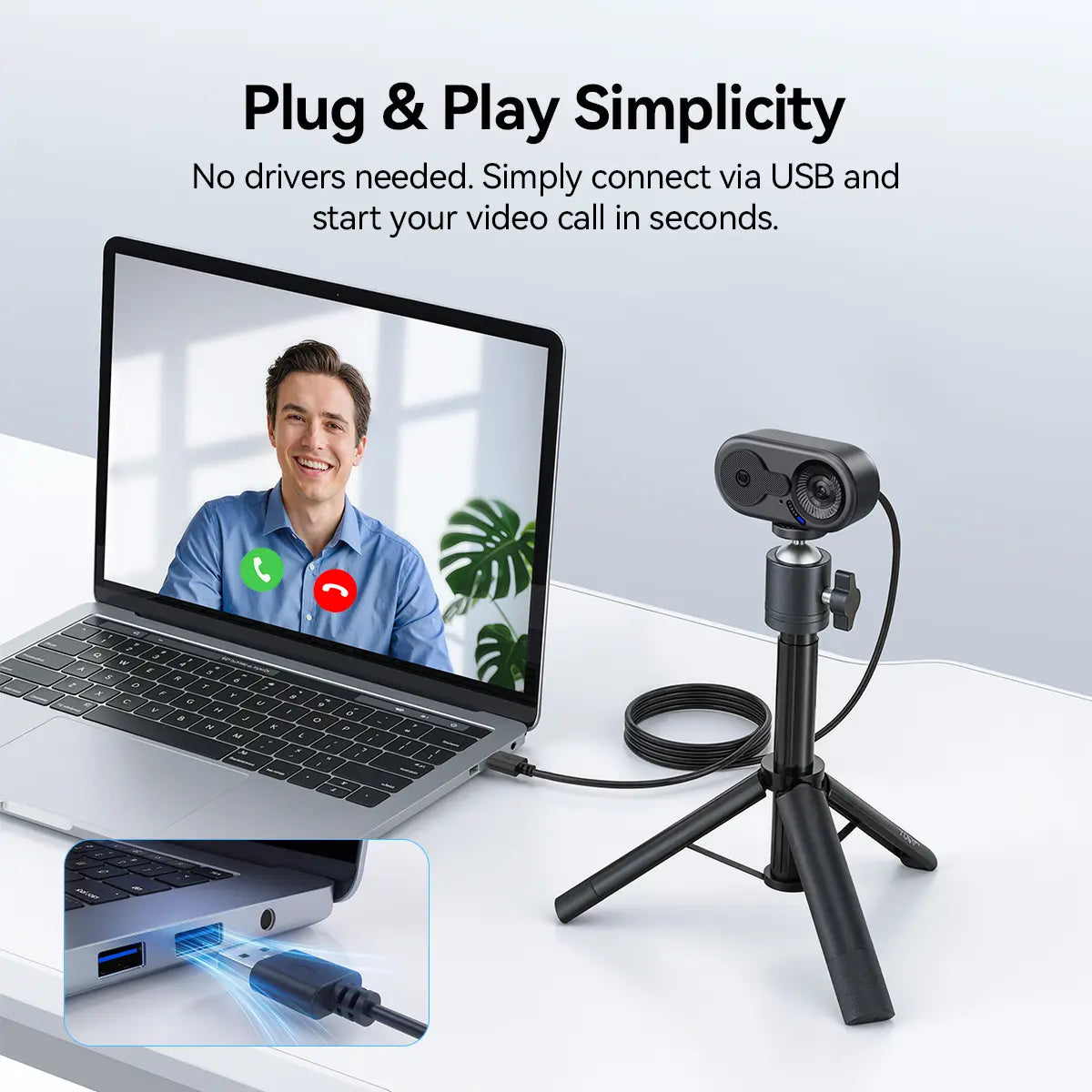 EMEET C100 4K External USB Webcam for PC, Fixed Focus, 66° FOV, Built-In Mic, Privacy Cover, Portable Metal Clip, Computer Camera for Home Office, Online Meetings, Desktop/Laptop USB-A, External Usb Webcams