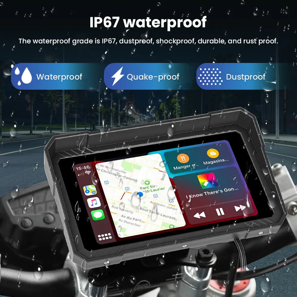 Moto Carplay Screen 5 Inch with Wireless Carplay Android Auto, Bluetooth, IP67 Waterproof Navigation System, HD Touch Screen for Motorcycles, 12V