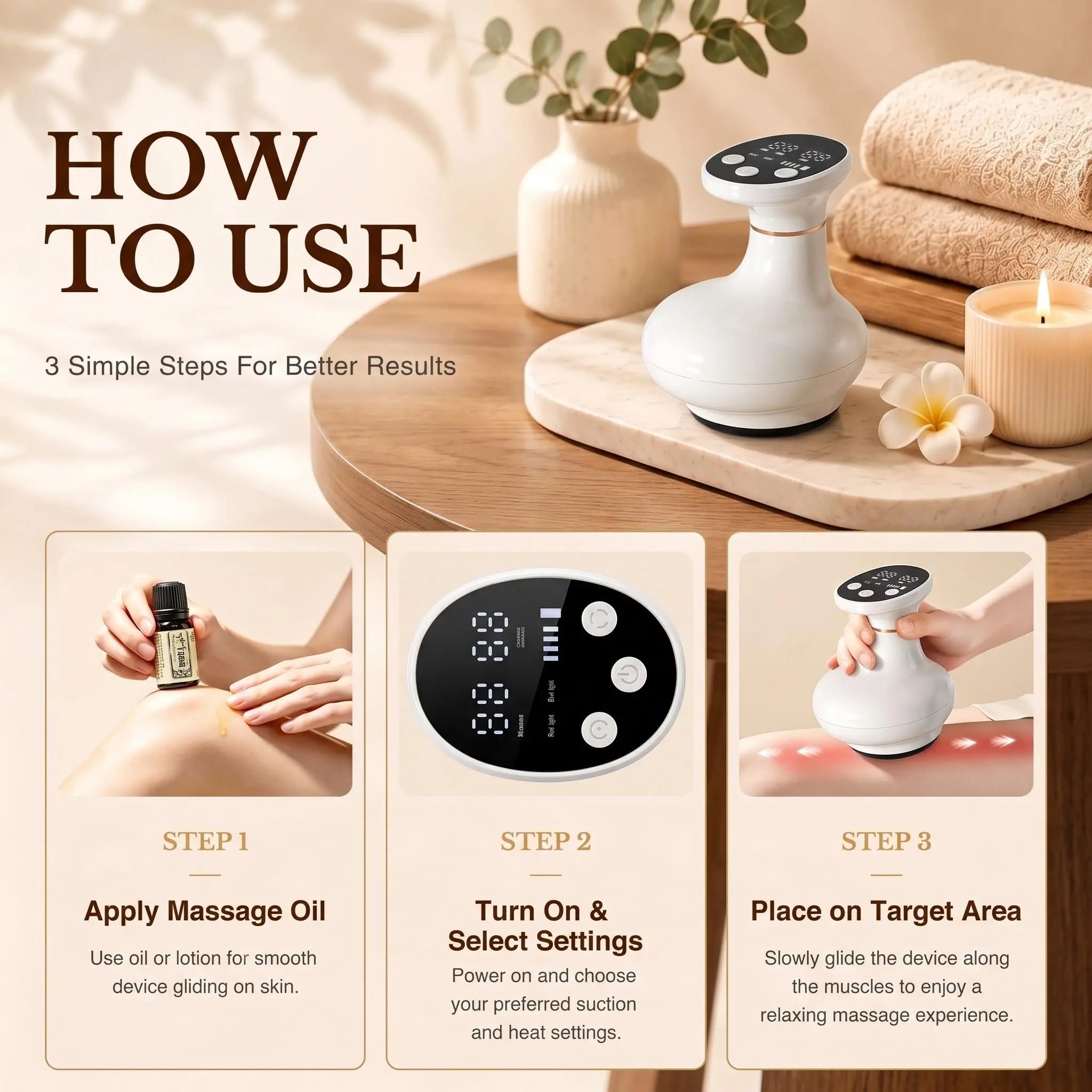Electric Cupping Massager with 3D Vacuum Suction & Gua Sha, Portable Device for Home Use Muscle Relief on Back and Neck