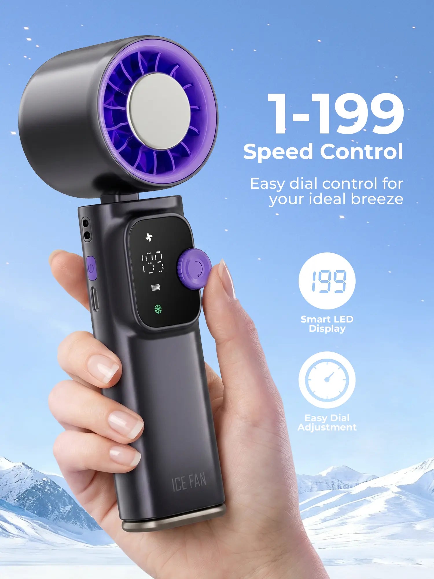 199-Level Precise Wind Control Cordless Wireless Portable Cooling Ice Fan - Foldable, Adjustable, Automatic Settings, Airflow Enhancer for Summer Travel & Outdoor Household Appliance Essential