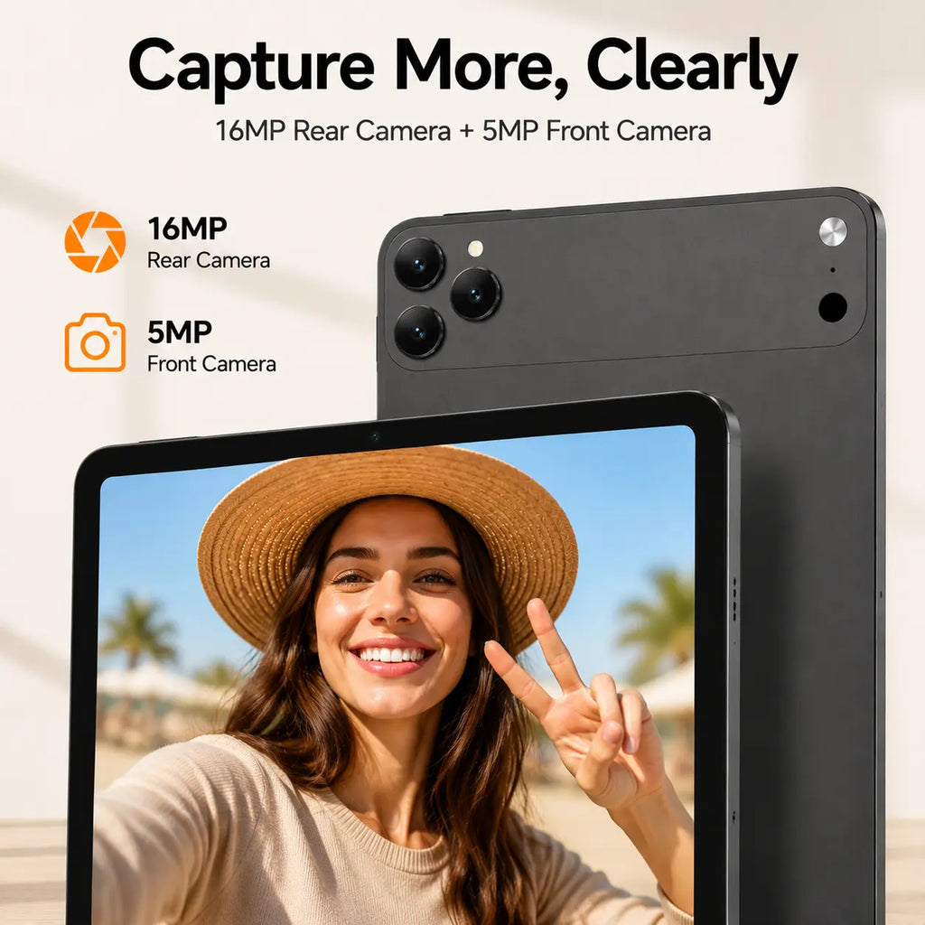 W&O X17 Ultra 7-In-1 Tablet Bundle, 10.1" Android 15 Tablet, 8GB RAM + 256GB ROM, Keyboard Mouse Stylus Case Included, 16MP Rear + 5MP Front Camera, 8000Mah Battery, Portable Tablet for Students, Work, Online Classes & Entertainment Cam Dual