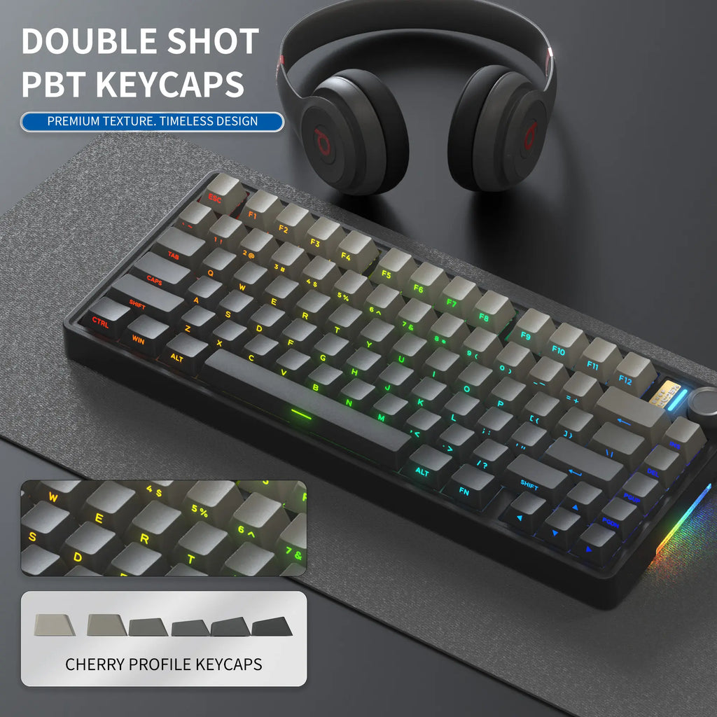 7KEYS BJ75 Wireless Mechanical Keyboard, 75% Gasket-Mount Gaming Keyboard with Volume Knob, Tri-Mode Connection (Bluetooth 5.0 / 2.4G / USB-C), Hot-Swappable Switches, RGB Backlight & Side Lighting, for Pc/Mac/Linux