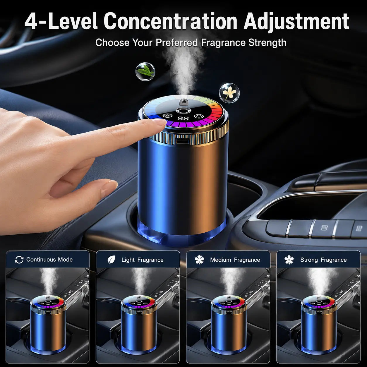 Smart Car Aroma Diffuser - Compact, Romantic Dynamic Light Show, Starry Ceiling Mode, Natural French/Eau De Cologne Scents, Fragrance Control, Long-Lasting Freshness, Ideal Gift for Car Enthusiasts for Daily Commute