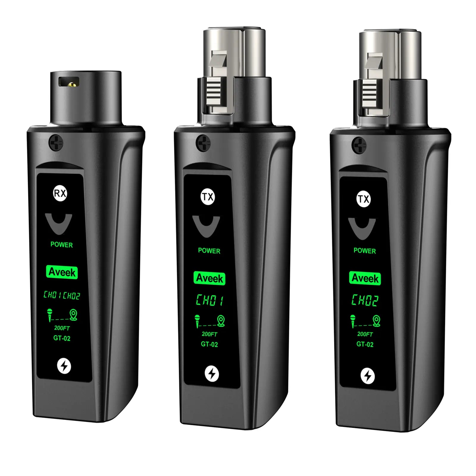 Aveek Wireless XLR Transmitter & Receiver System for Dynamic Microphones, 200FT Range, <2Ms Low Latency, 12H Battery, Auto Pairing, Dual TX Adapter for Mixer, PA System, Church & Stage