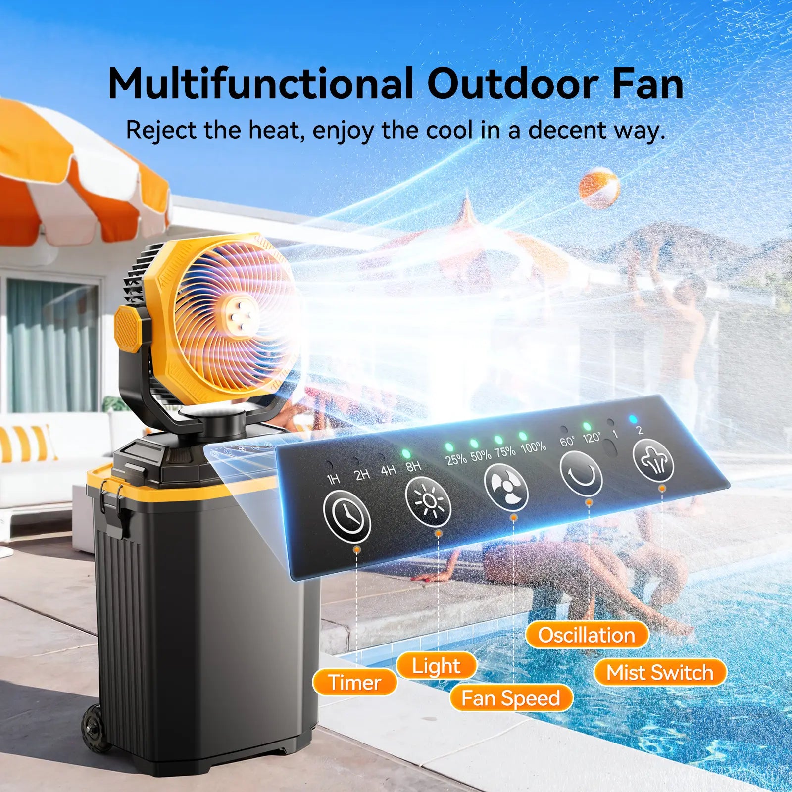 Portable Bucket Misting Fan-4 Gallon, 30000Mah Outdoor Oscillating Cooling Fan with Water Spray for Patios, 12 Inch Rechargeable Battery Camping Fan with Remote, Beach/Travel Essentials Brushless Motor Fan