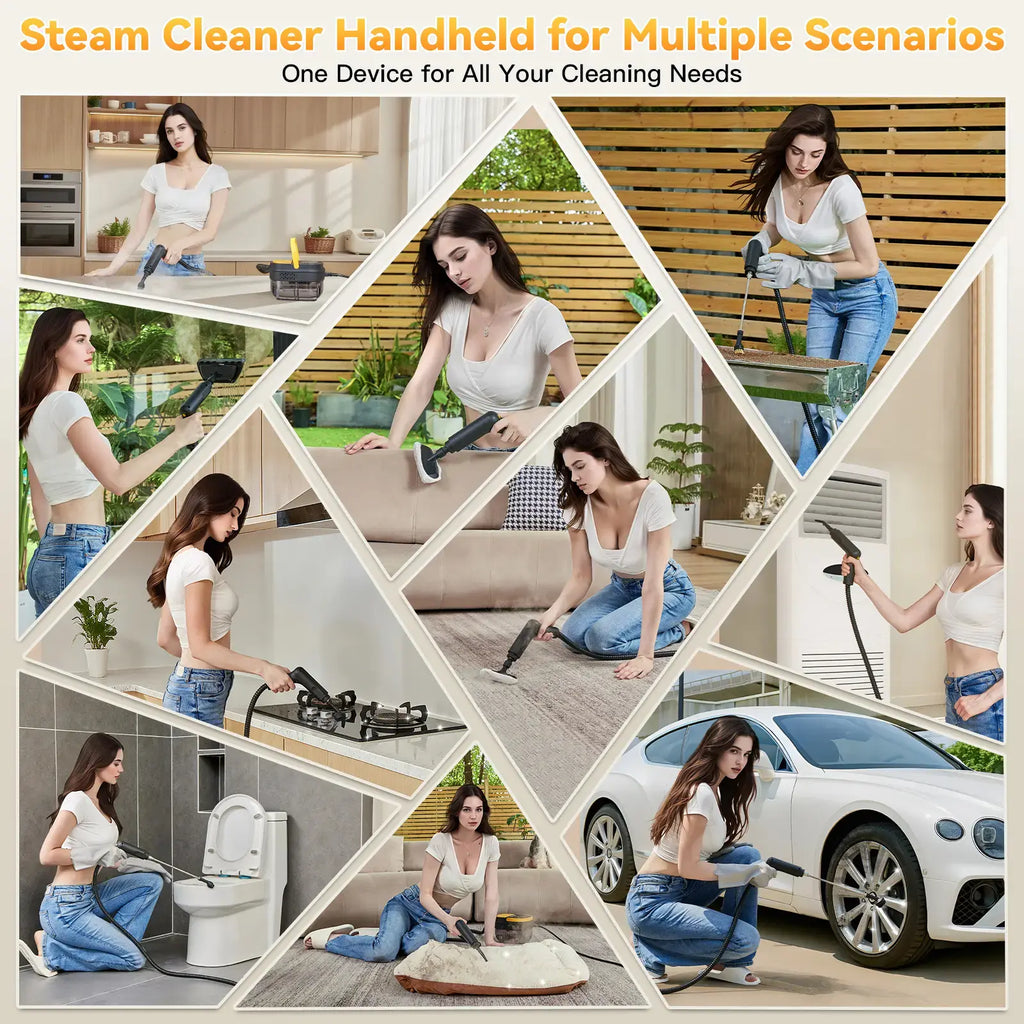 Fast Warm-Up Mobile High-Temp Washing Unit with 1.69 Quart Big Water Container, 15 Multi-Scenario Tool Accessories & 3-Gear Adjustable Handle, Practical Surface Cleaner for Household Floors, Tile Grout and Vehicle Interior Stains & Grease