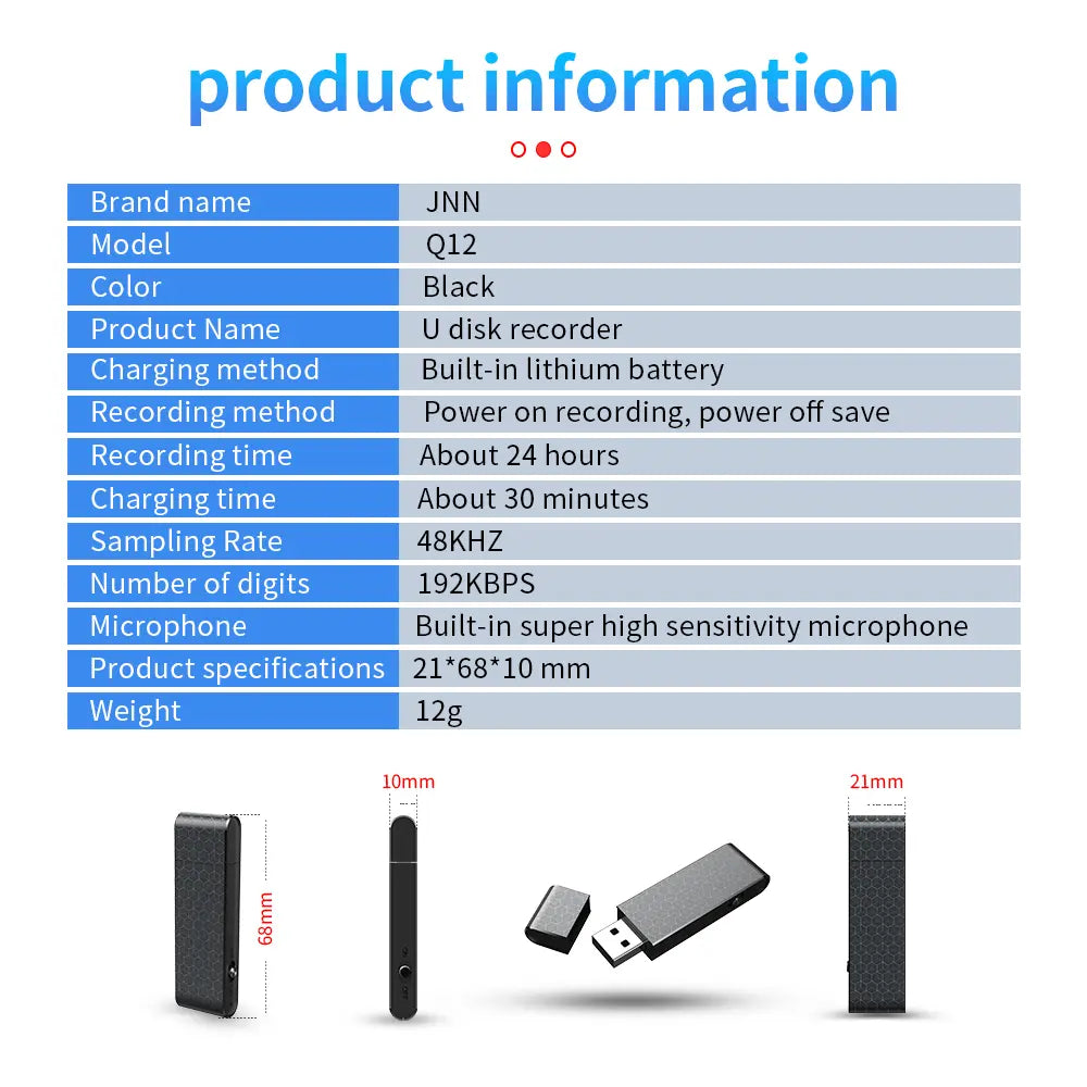 USB Flash Drive Voice Recorder 2-In-1 – Voice Activated, Smart Noise Reduction, Scheduled Recording, Auto File save – Perfect for Meetings & Class Notes