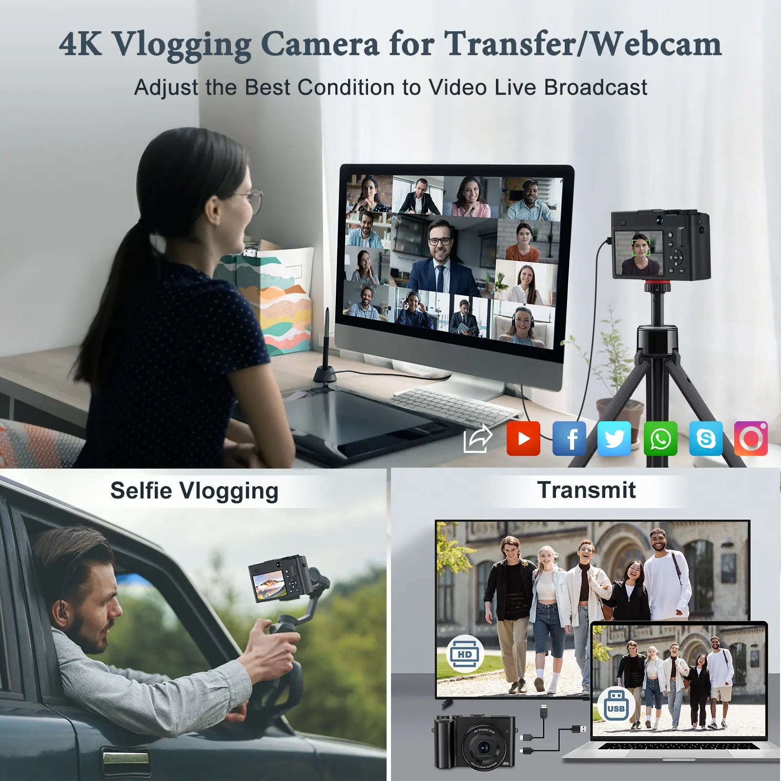 Zostuic Digital Camera 4K 64MP Vlogging Camera with Autofocus Dual Lens 6-Axis Anti-Shake 16X Zoom Compact Camera for Students Beginners Travel Record Perfect Holiday Gift.