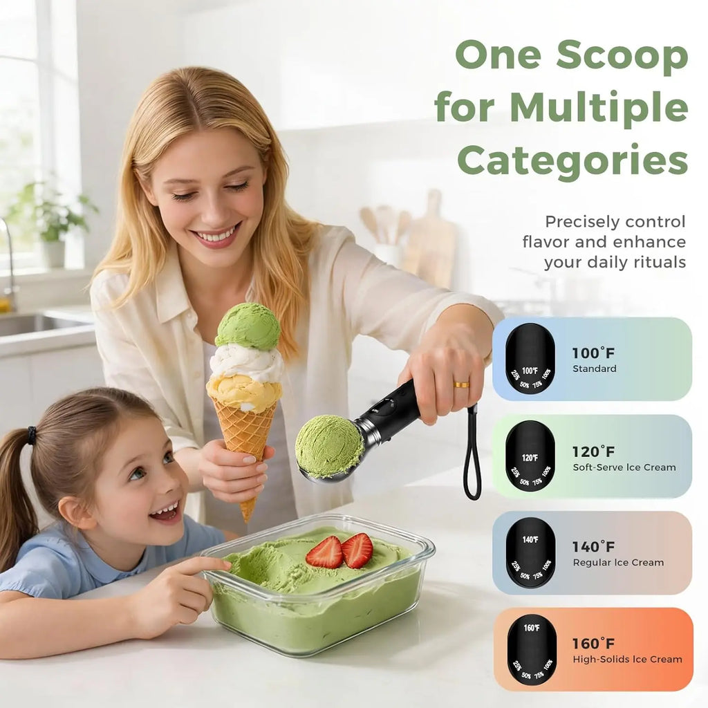 Heated Ice Cream Scoop with Removable Head, 4 Adjustable Temperature Settings & LED Display, Easy to Clean,Rechargeable Electricice Icecream Spoons Perfect for Hard Ice Cream,Frozen Yogurt, Sorbet, Gelato Perfect Gift for Mom, Grandma & Ice Cream Lovers