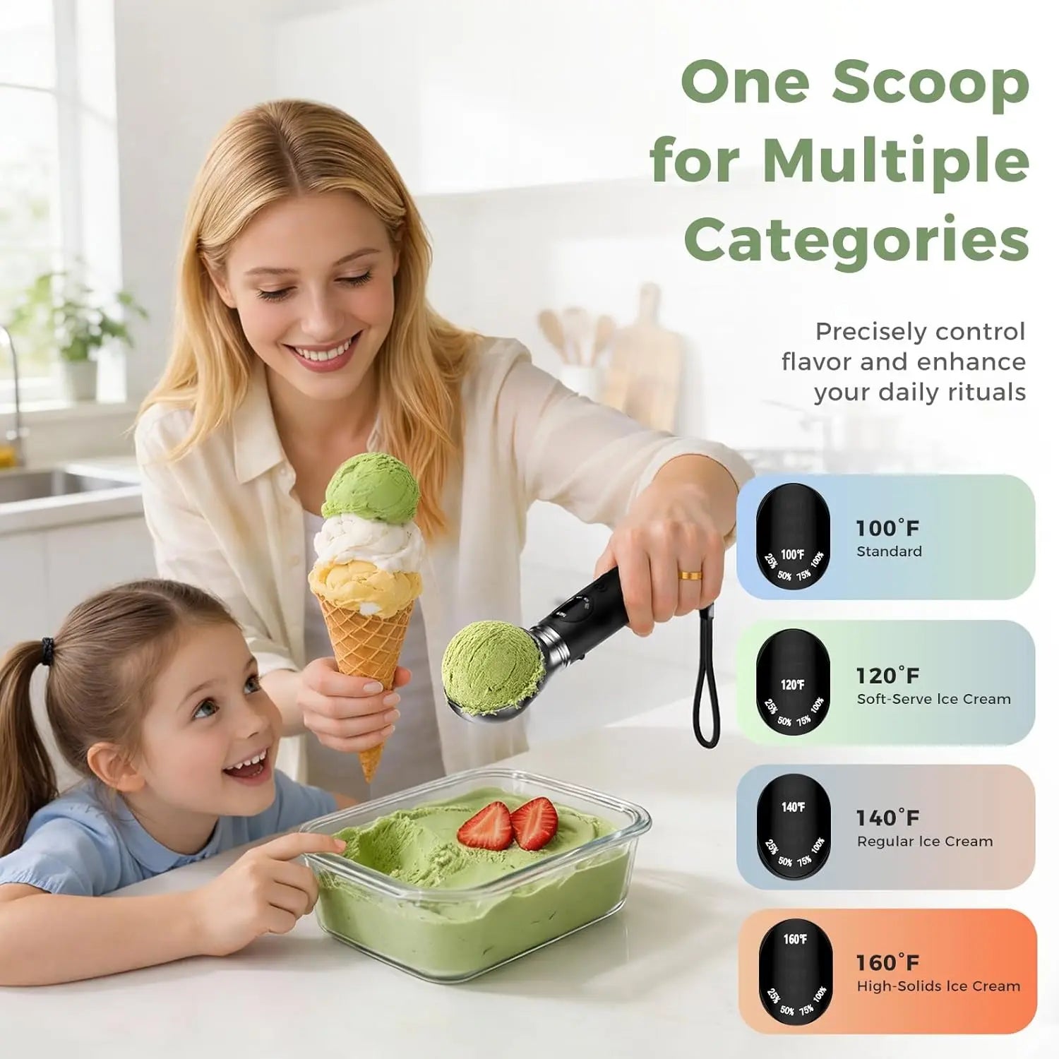Heated Ice Cream Scoop with Removable Head, 4 Adjustable Temperature Settings & LED Display, Easy to Clean,Rechargeable Electricice Icecream Spoons Perfect for Hard Ice Cream,Frozen Yogurt, Sorbet, Gelato Perfect Gift for Mom, Grandma & Ice Cream Lovers