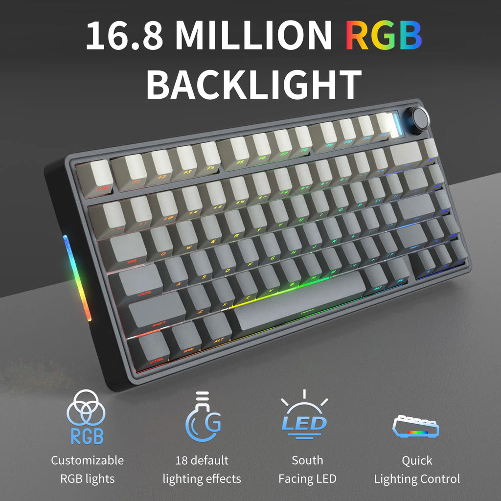 7KEYS BJ75 Wireless Mechanical Keyboard, 75% Gasket-Mount Gaming Keyboard with Volume Knob, Tri-Mode Connection (Bluetooth 5.0 / 2.4G / USB-C), Hot-Swappable Switches, RGB Backlight & Side Lighting, for Pc/Mac/Linux