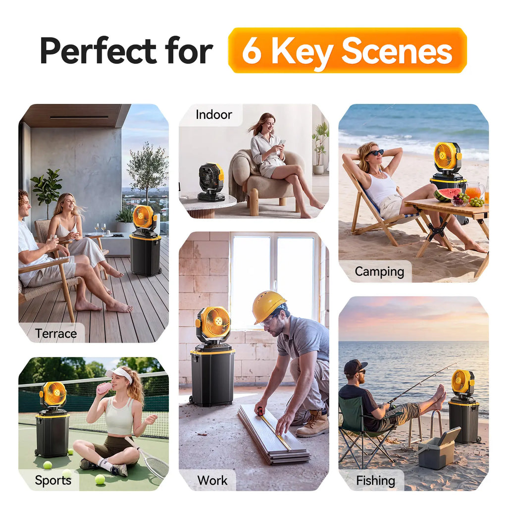Portable Bucket Misting Fan-4 Gallon, 30000Mah Outdoor Oscillating Cooling Fan with Water Spray for Patios, 12 Inch Rechargeable Battery Camping Fan with Remote, Beach/Travel Essentials Brushless Motor Fan
