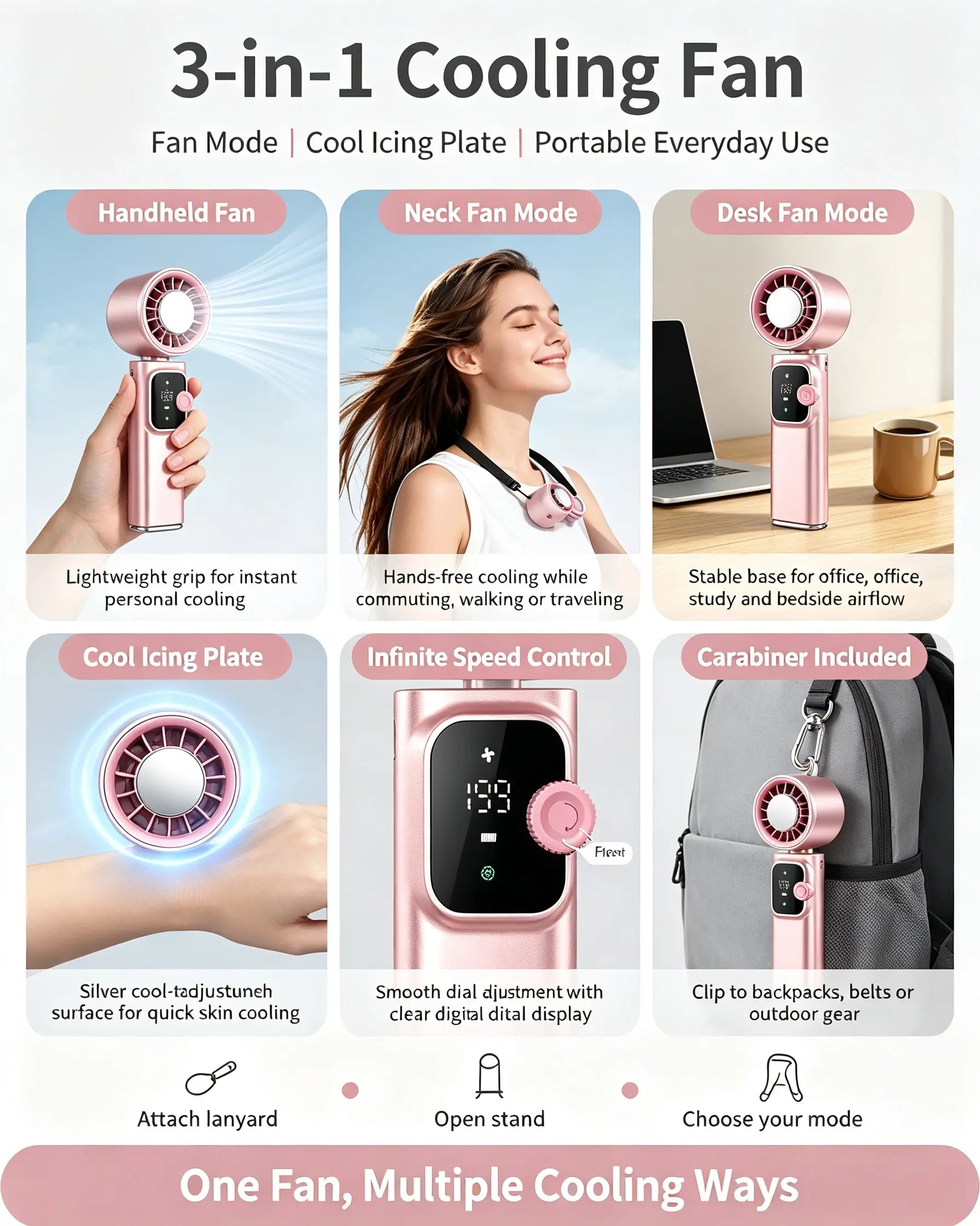 199-Level Precise Wind Control Cordless Wireless Portable Cooling Ice Fan - Foldable, Adjustable, Automatic Settings, Airflow Enhancer for Summer Travel & Outdoor Household Appliance Essential