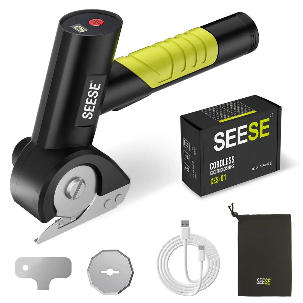 SEESE Cordless Electric Scissors, Rechargeable Cutter for Thin Cardboard, Carpet & Leather Holiday Gifts