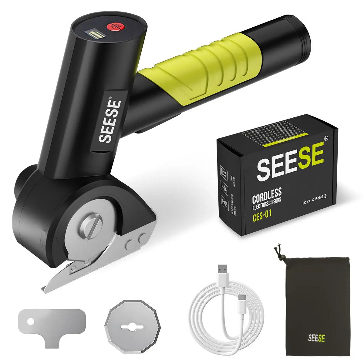 SEESE Cordless Electric Scissors, Rechargeable Cutter for Thin Cardboard, Carpet & Leather Holiday Gifts
