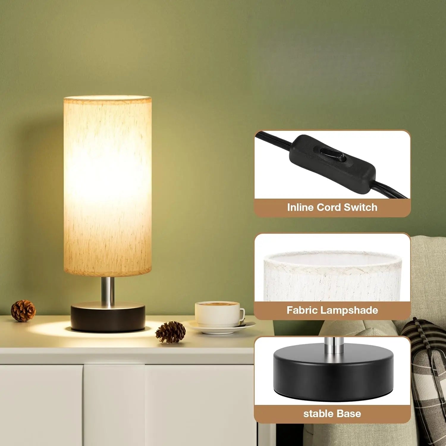 Small Table Lamp for Bedroom Set of 2 - Bedside Lamps for Night Stands, Minimalist Nightstand Light Lamp, Desk Lamps for Reading Room, Kids Room, Living Room, Office, Dorm