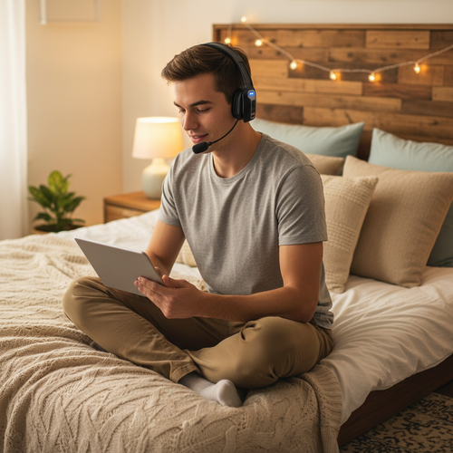 Casque Bluetooth 5.2 Trucker sans fil - mise en situation chambre