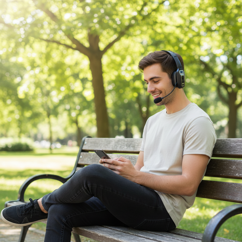 Casque Bluetooth 5.2 Trucker sans fil - mise en situation parc
