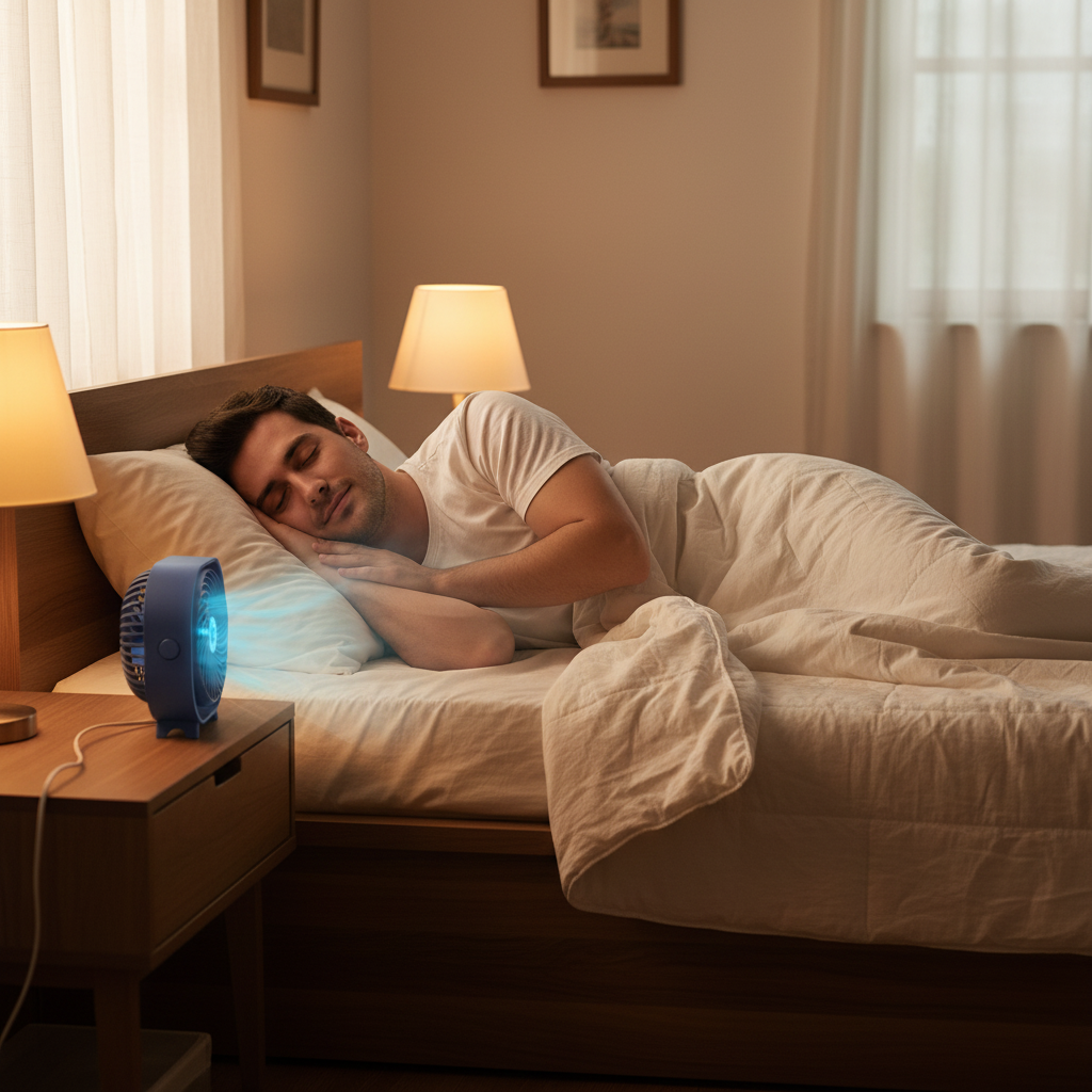 Mini ventilateur - homme qui dort