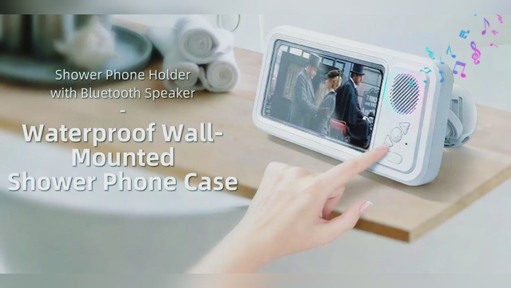 Boîte Smartphone Étanche Salle de Bain – Enceinte Bluetooth, Écran Tactile, Rotation 360°, Support TV & Douche, Charge Magnétique