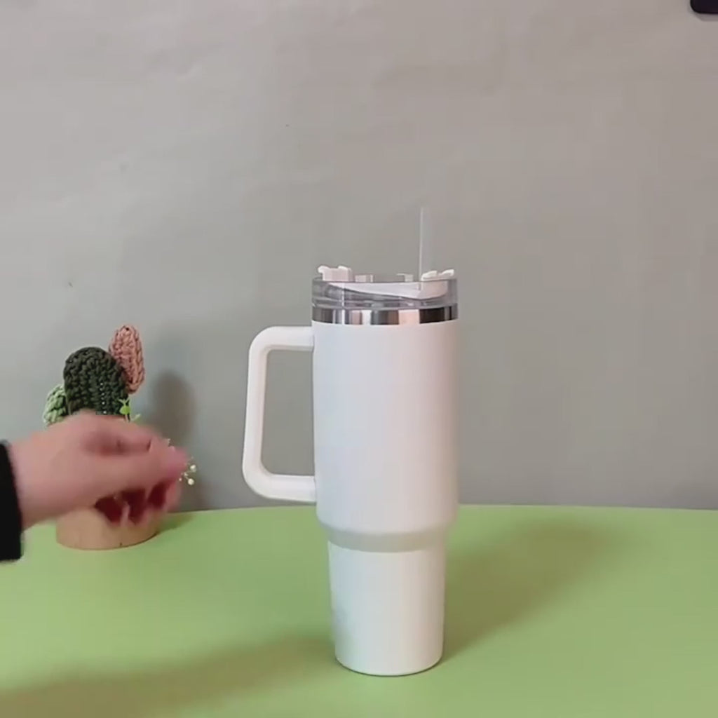 Tumbler Isotherme 40 oz avec Poignée et Paille - Inox Anti-Fuite Chaud et Froid