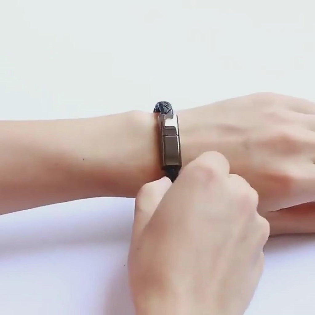 Bracelet Câble de Charge USB - Cuir & Zinc, Compatible iPhone & Android