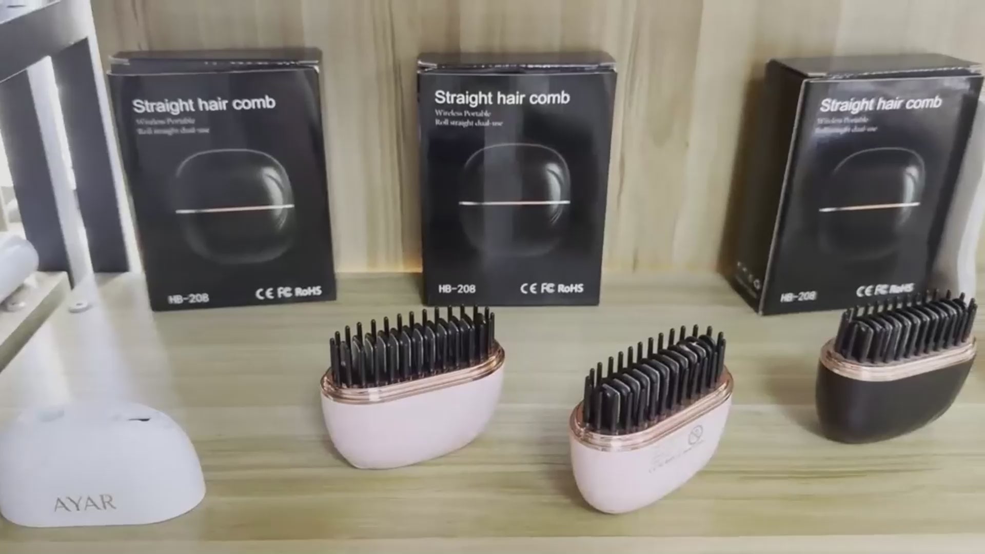 Peigne Lisseur Mini Sans Fil – Charge Type-C, Chauffage 30s, Céramique Tourmaline, 3 Températures, Lissage & Boucles, Noir/Rose