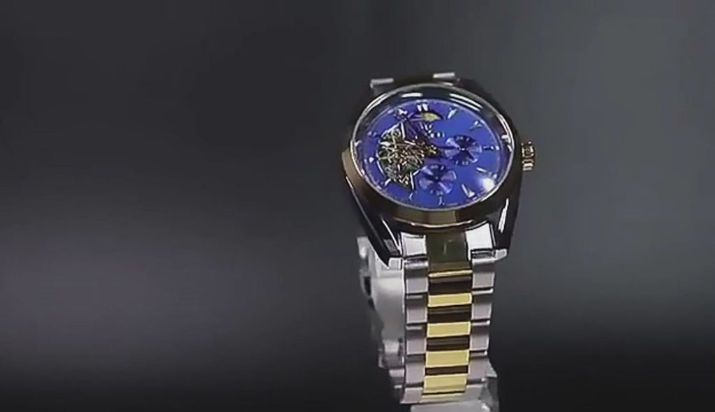 Montre Homme Business Quartz – Lumineux, Phase de Lune, Indication 24H, Étanche 30M, Bracelet Acier Inoxydable